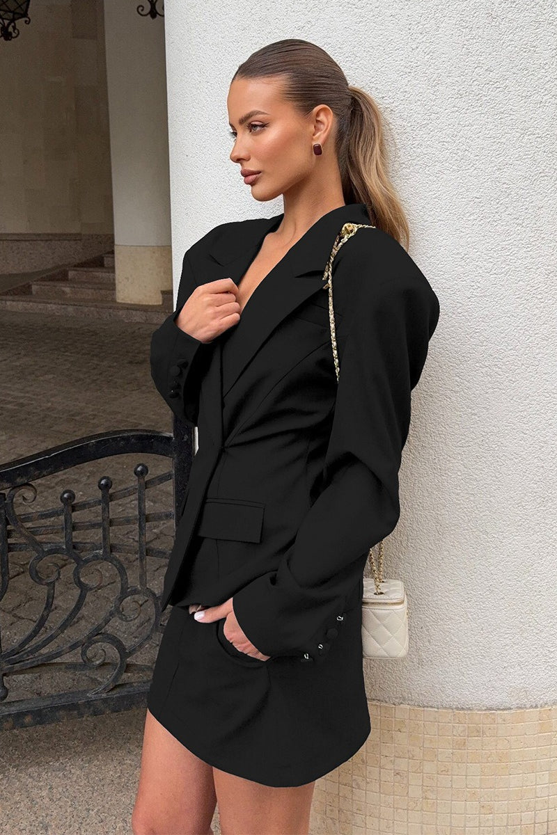 V-Neck Single Button Waist Tie Blazer