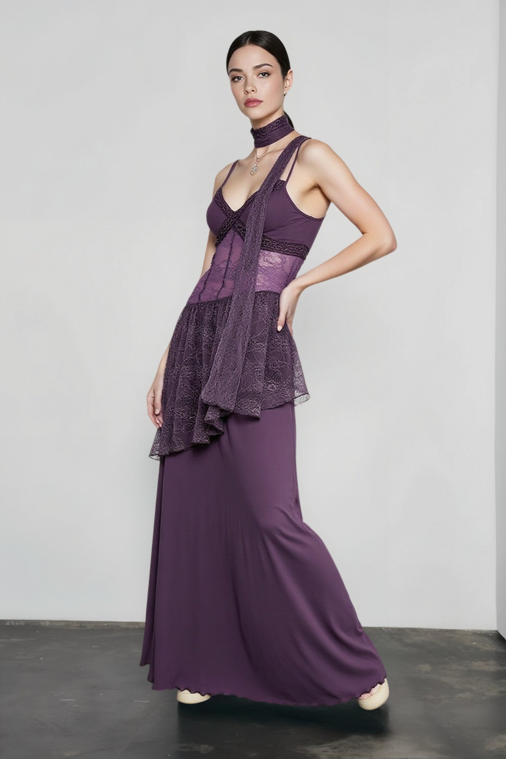 Lace Sheer Mesh Maxi Dress