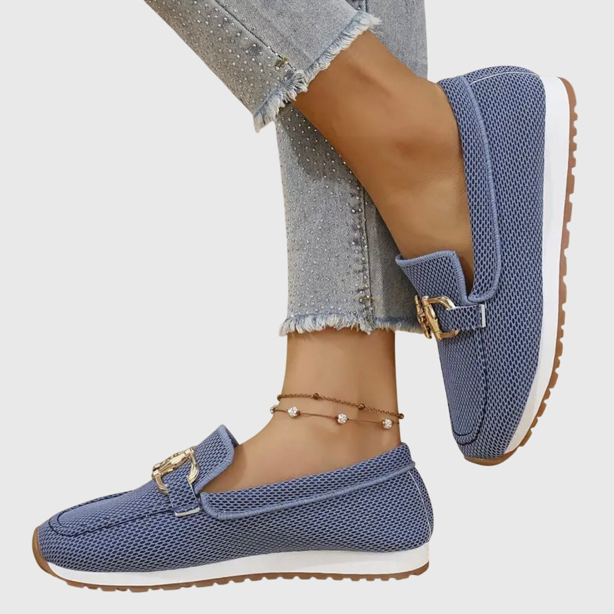 Metal Buckle Glitter Slip On Loafer Sneakers
