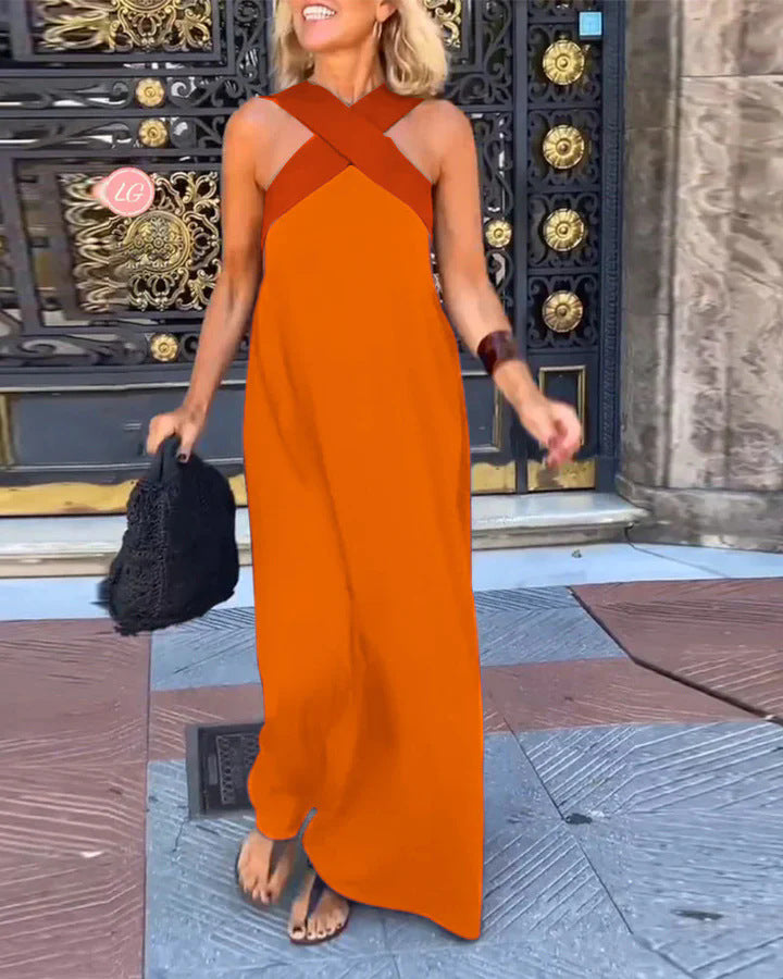 Cross Front Halter Neck Sleeveless Maxi Dress 10