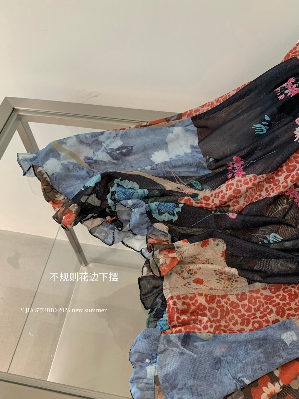Floral Patchwork Spaghetti Strap Ruffle Maxi Dress 14