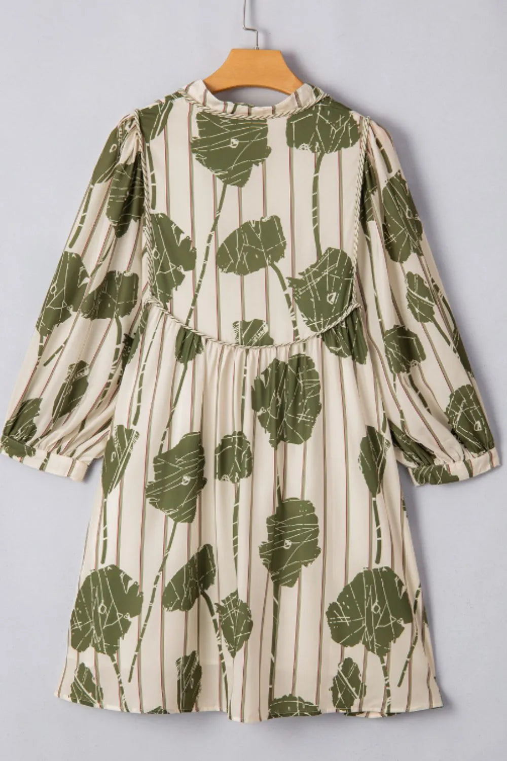 Striped Floral Print Tie Neck Balloon Sleeve Babydoll Mini Dress 4