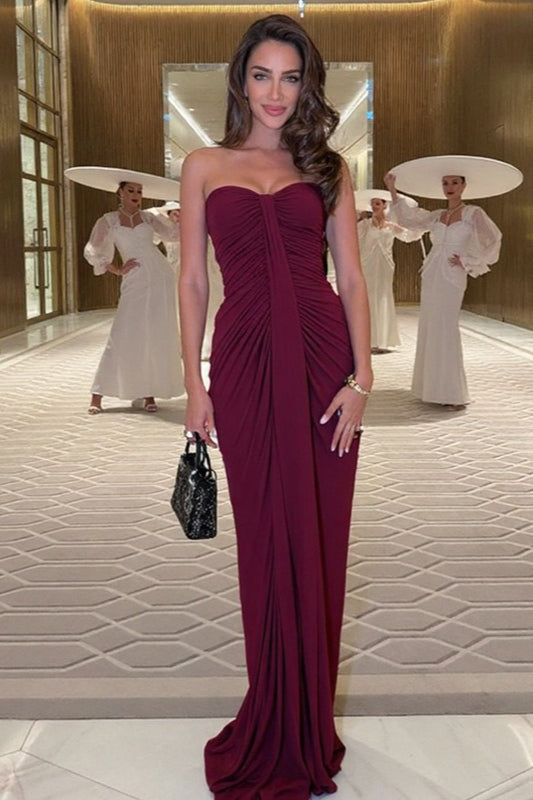 Strapless Sweetheart Ruched Bodycon Maxi Gown