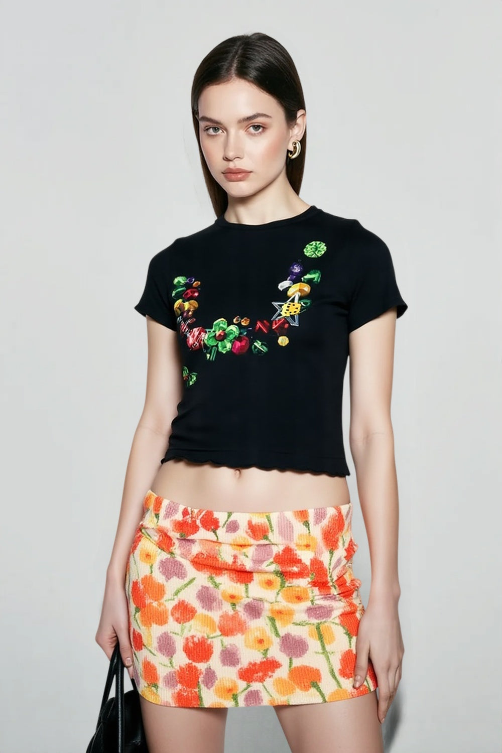 Tulip Floral Print Low Waist Bodycon Mini Skirt