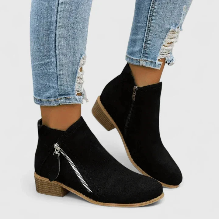 Pointed Toe Side Zip Block Heel Ankle Boots