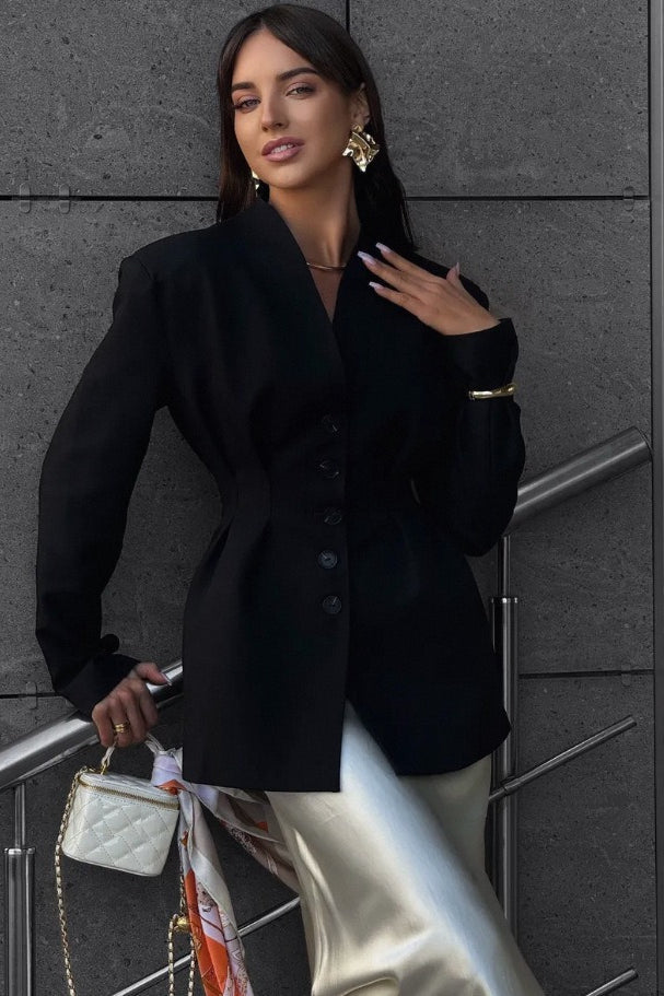 Elegant Single-Button Draped Blazer