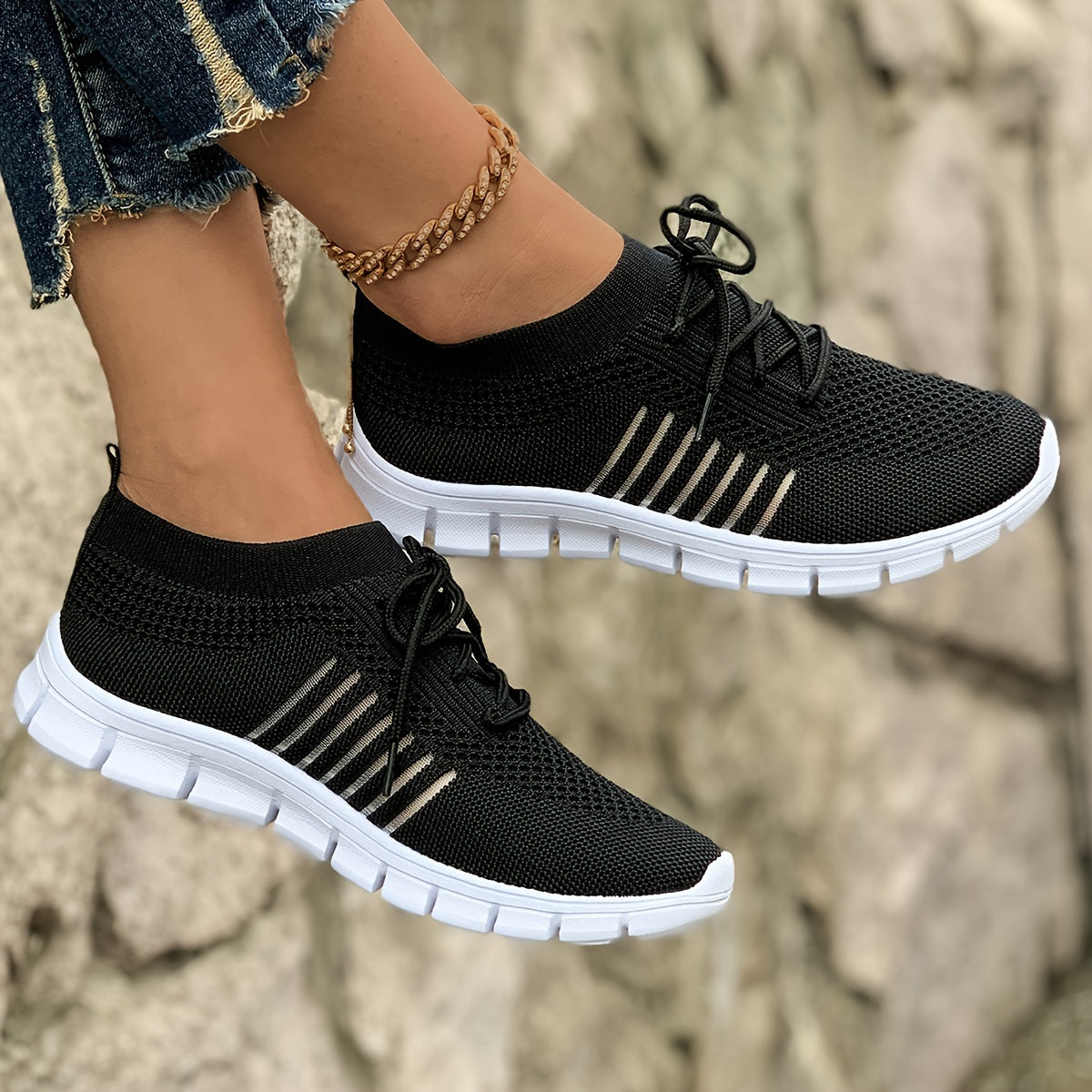 Knit Mesh Lace Up Low Top Sneakers
