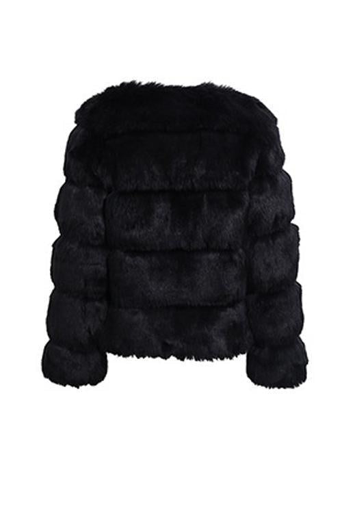 Layer O Neck Faux Fur Coat