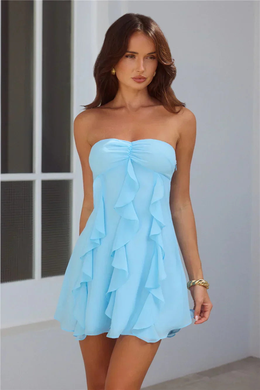 Strapless Ruffle Front A-Line Mini Dress 8
