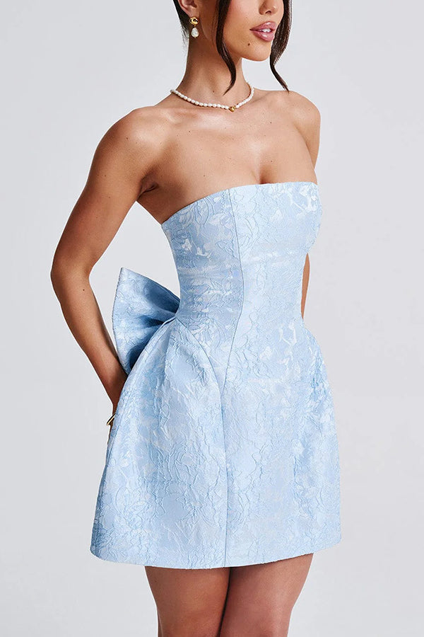 Palace Jacquard Fabric Off Shoulder Backless Lace-up Mini Dress - View 6