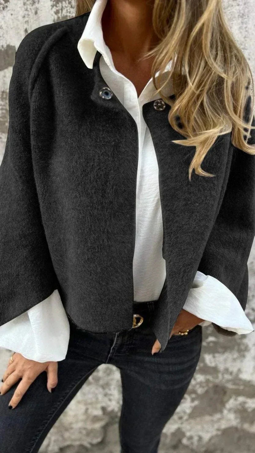 Textured Collared Button Front Cropped Jacket