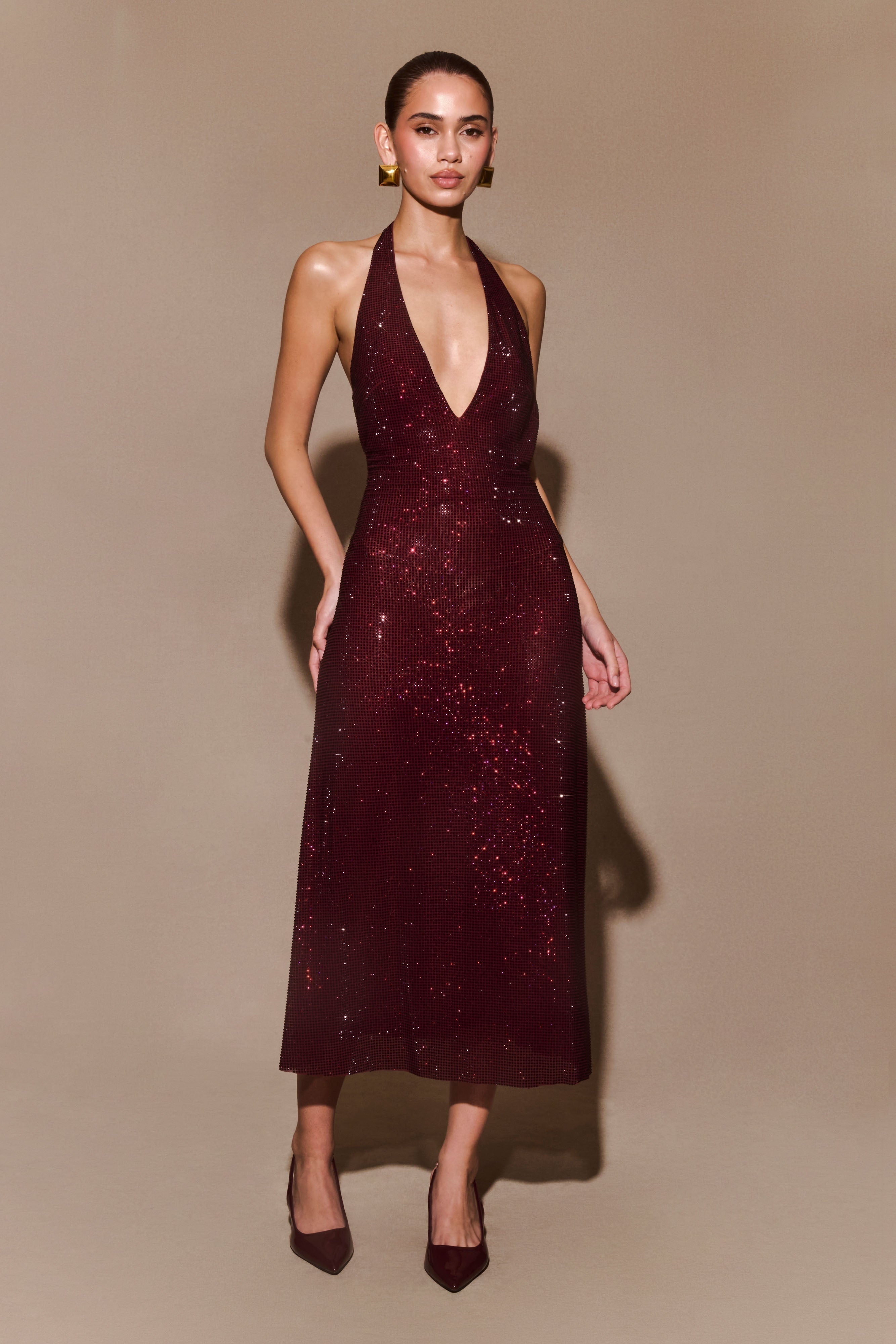 Diamond Beverly Halter Neck Midi Dress