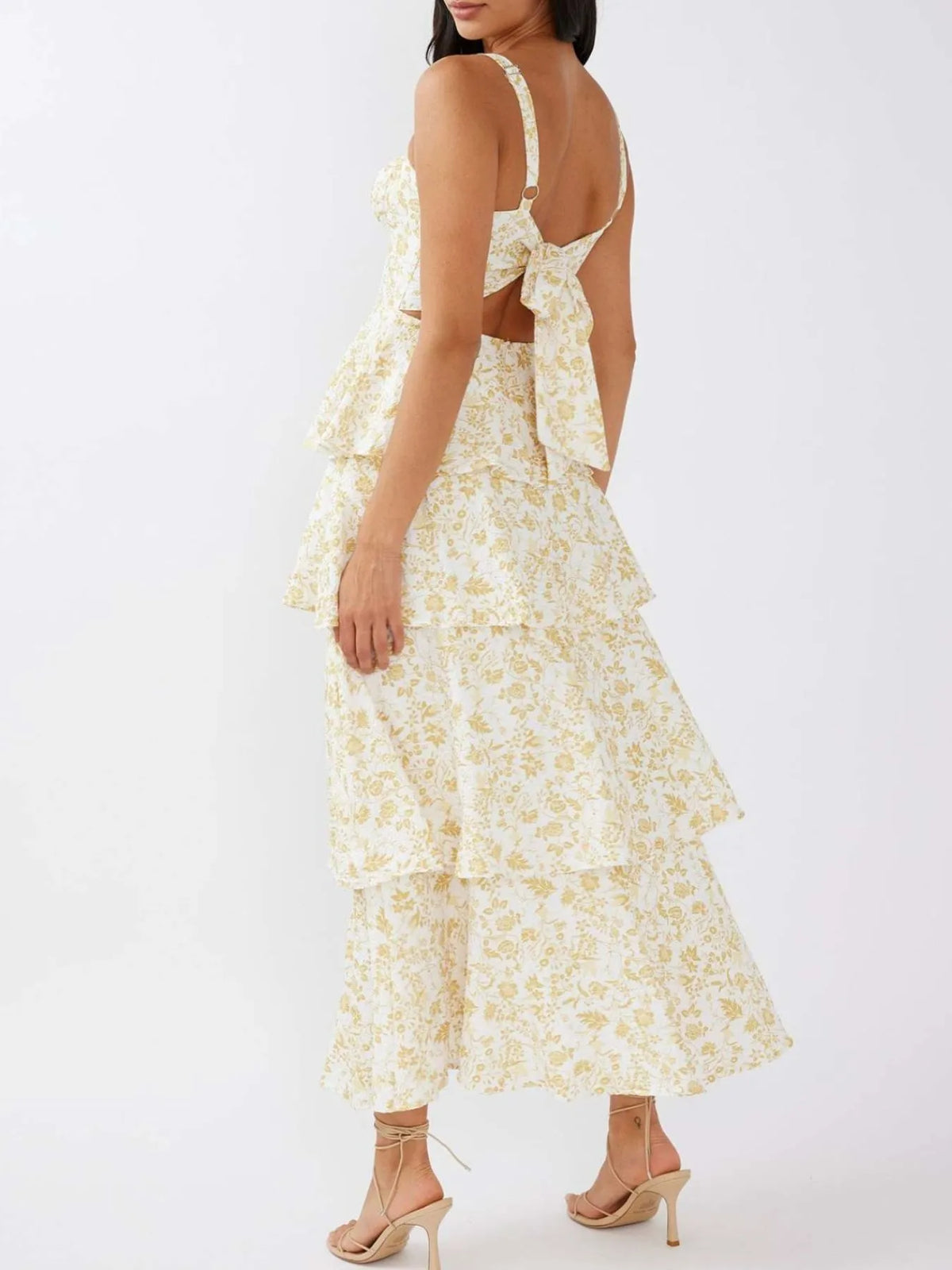 Floral Print Square Neck Cami Tiered Ruffle Maxi Dress 9