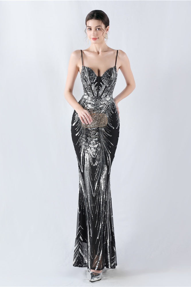 Sequin Spaghetti Strap Sweetheart Mermaid Formal Gown