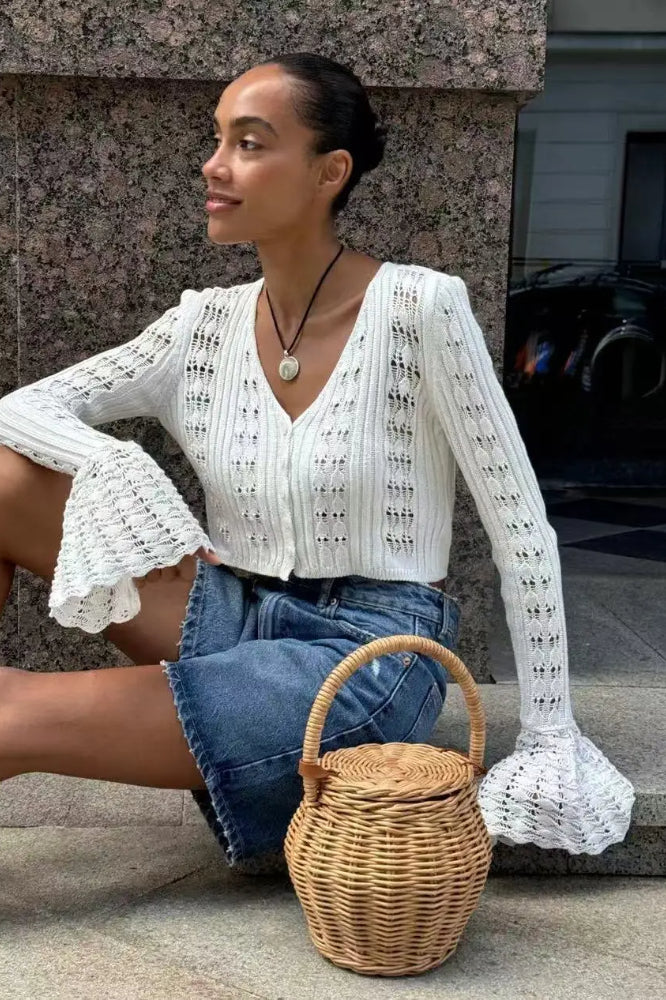 Hollow Out Knit Cropped Cardigan