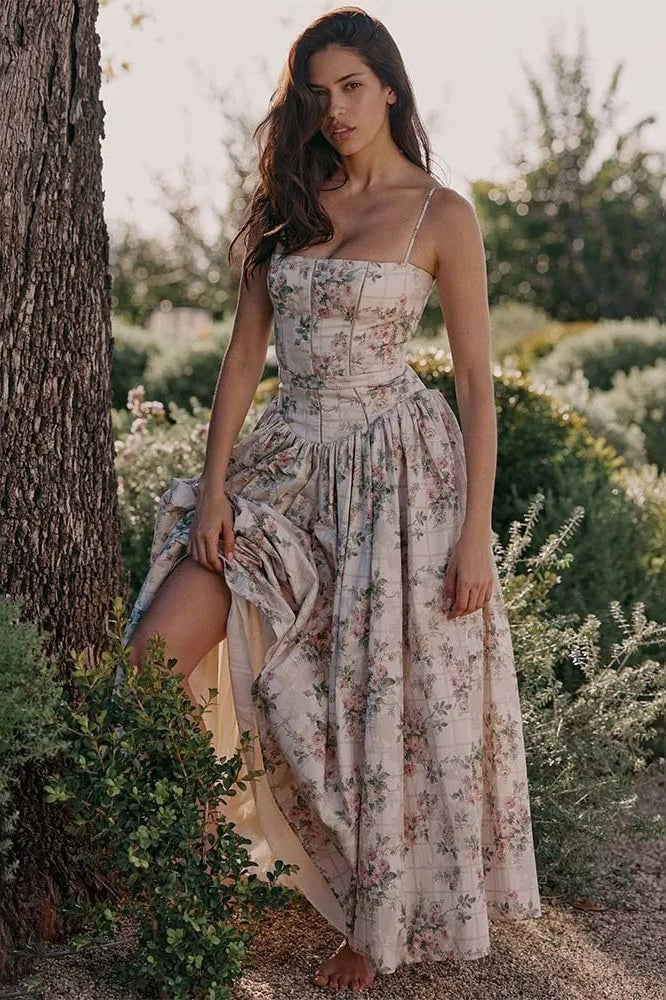 Print Edition Pleated Spaghetti Maxi Dress