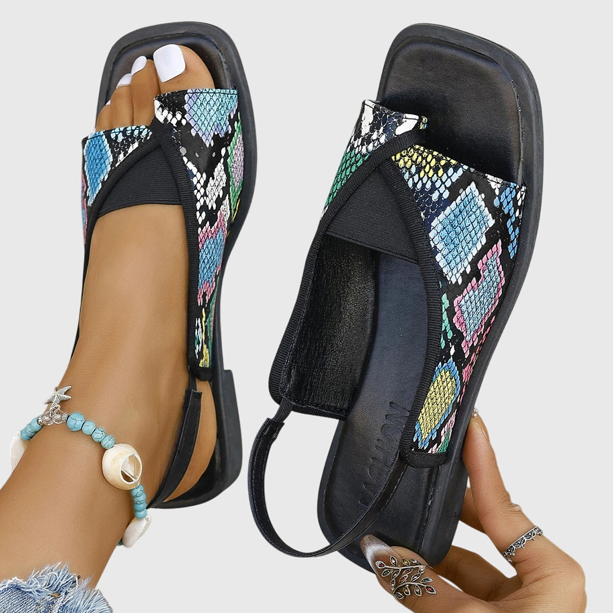 Square Open Toe Slingback Flat Sandals 5
