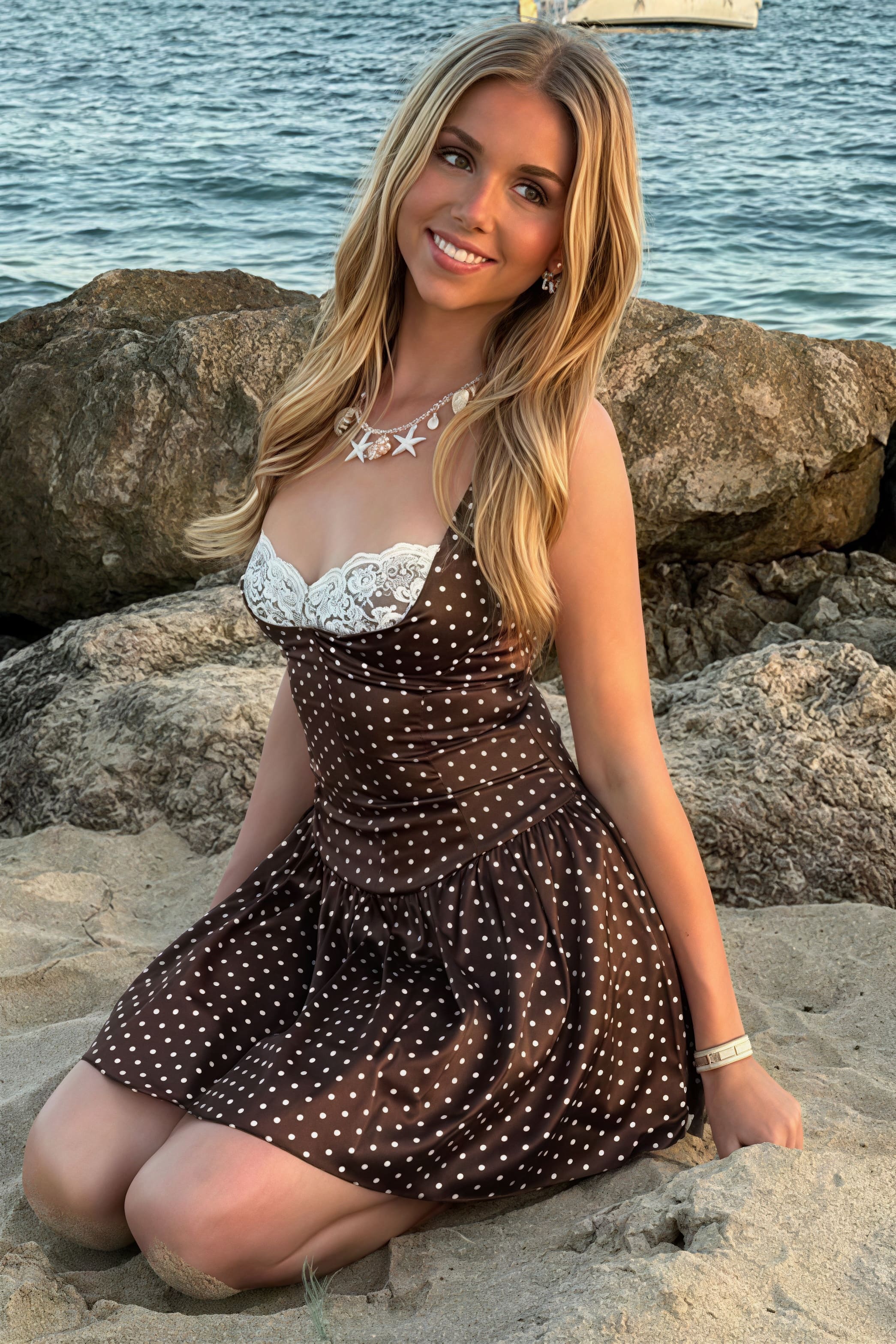 Lace Trim Patchwork Polka Dot Cami Mini Dress - View 7