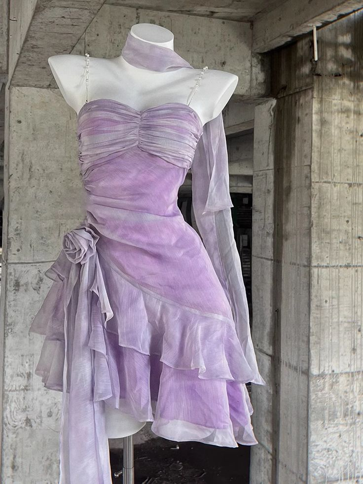 Elegant Spaghetti Straps Ruffles Lilac Cocktail Dress Homecoming Dress cc1751