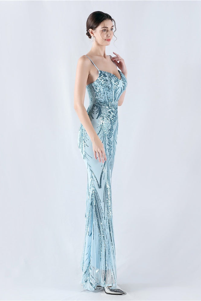 Sequin Spaghetti Strap Sweetheart Mermaid Formal Gown