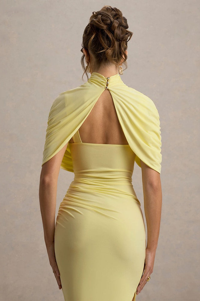 High Neck Ruched Sash Bodycon Midi Dress