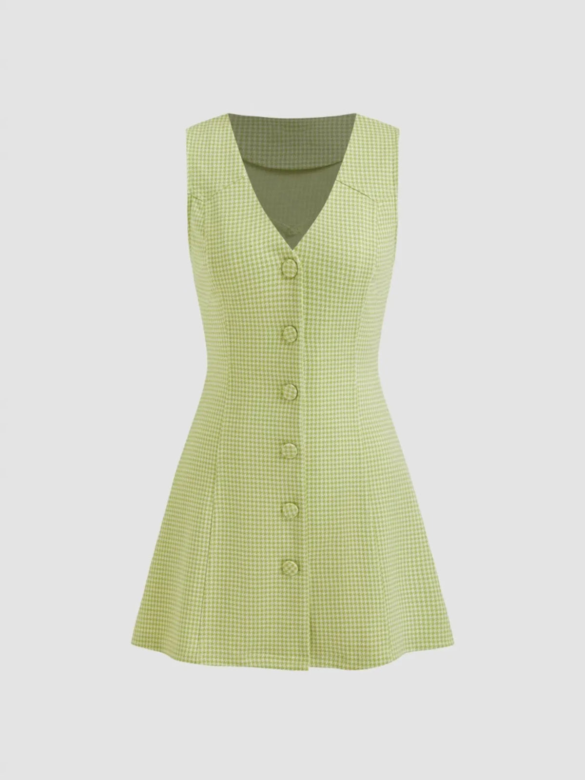 Gingham V-Neck Sleeveless Button Front A-Line Mini Dress 2