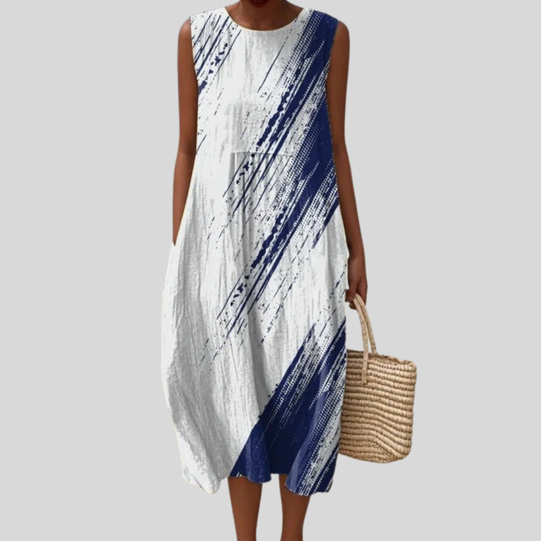 Abstract Brushstroke Print Sleeveless Midi Dress