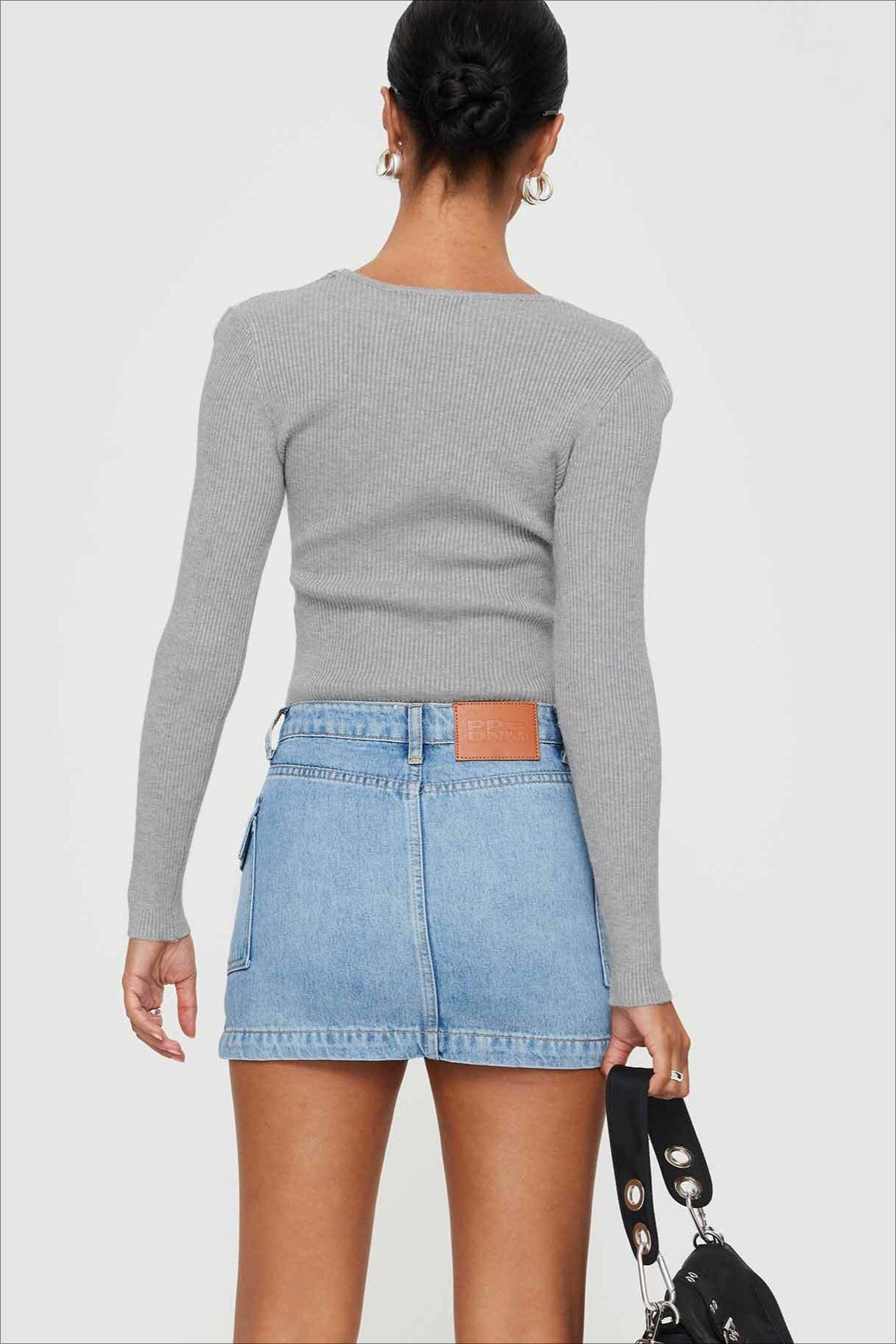 Low-Rise Pleated Denim Mini Skort