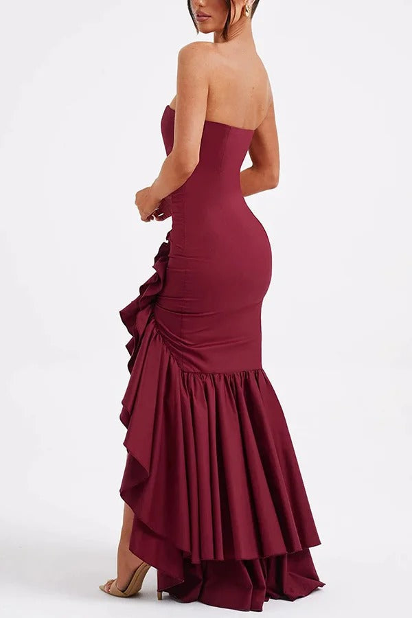 Lindsay Exclusive Off Shoulder Maxi Dress with a Slim Fit and Irregular Hem Elevated Occasion Wear