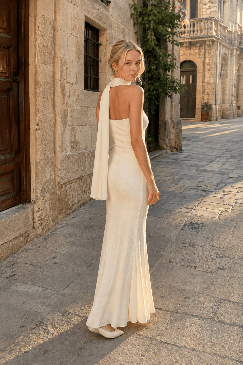 Strapless Mermaid Maxi Dress with Draped Neck Scarf 3