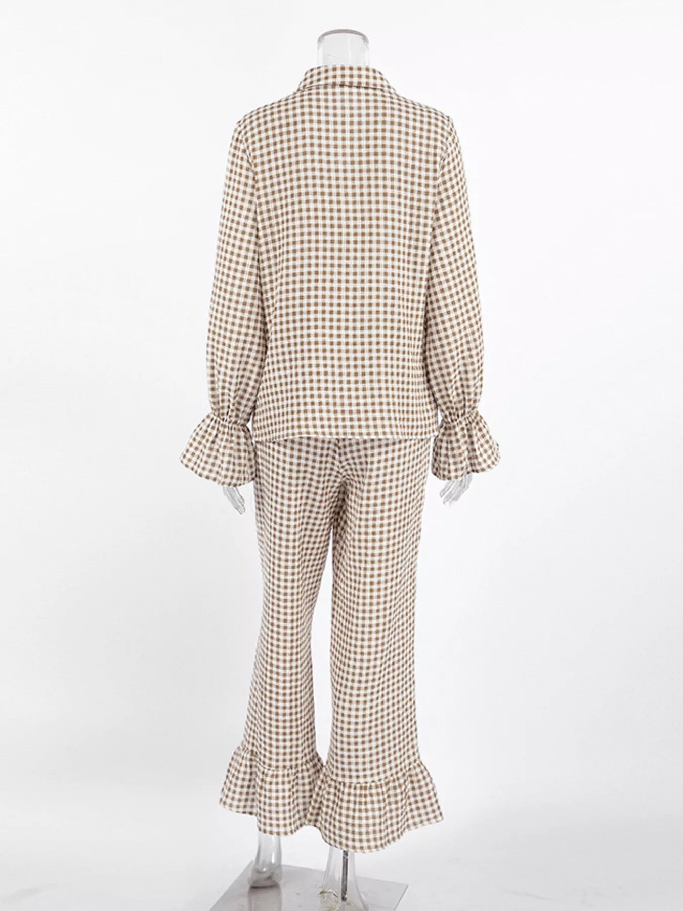 Gingham Ruffle-Trim Top and Pants Lounge Set