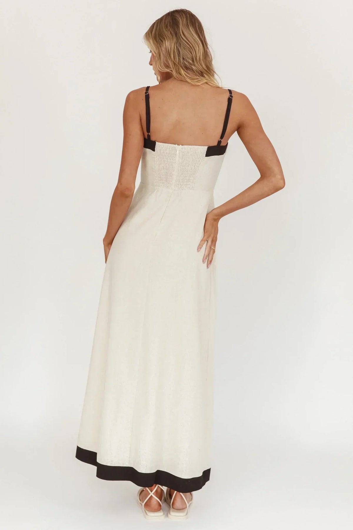 Contrast Trim Button Front Straight Neck Maxi Dress 2