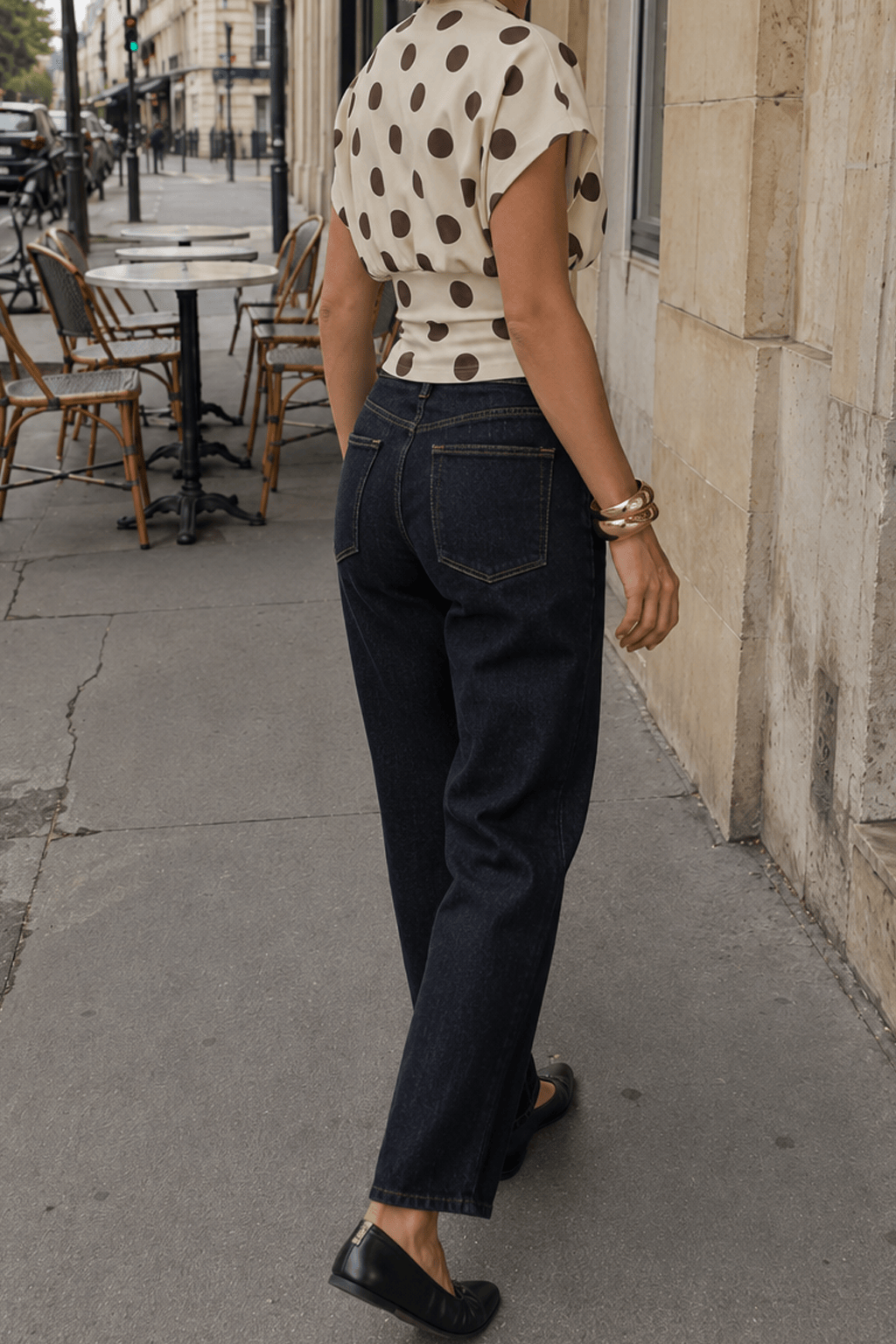 Polka Dot Waist Cinched Slim Crop Top