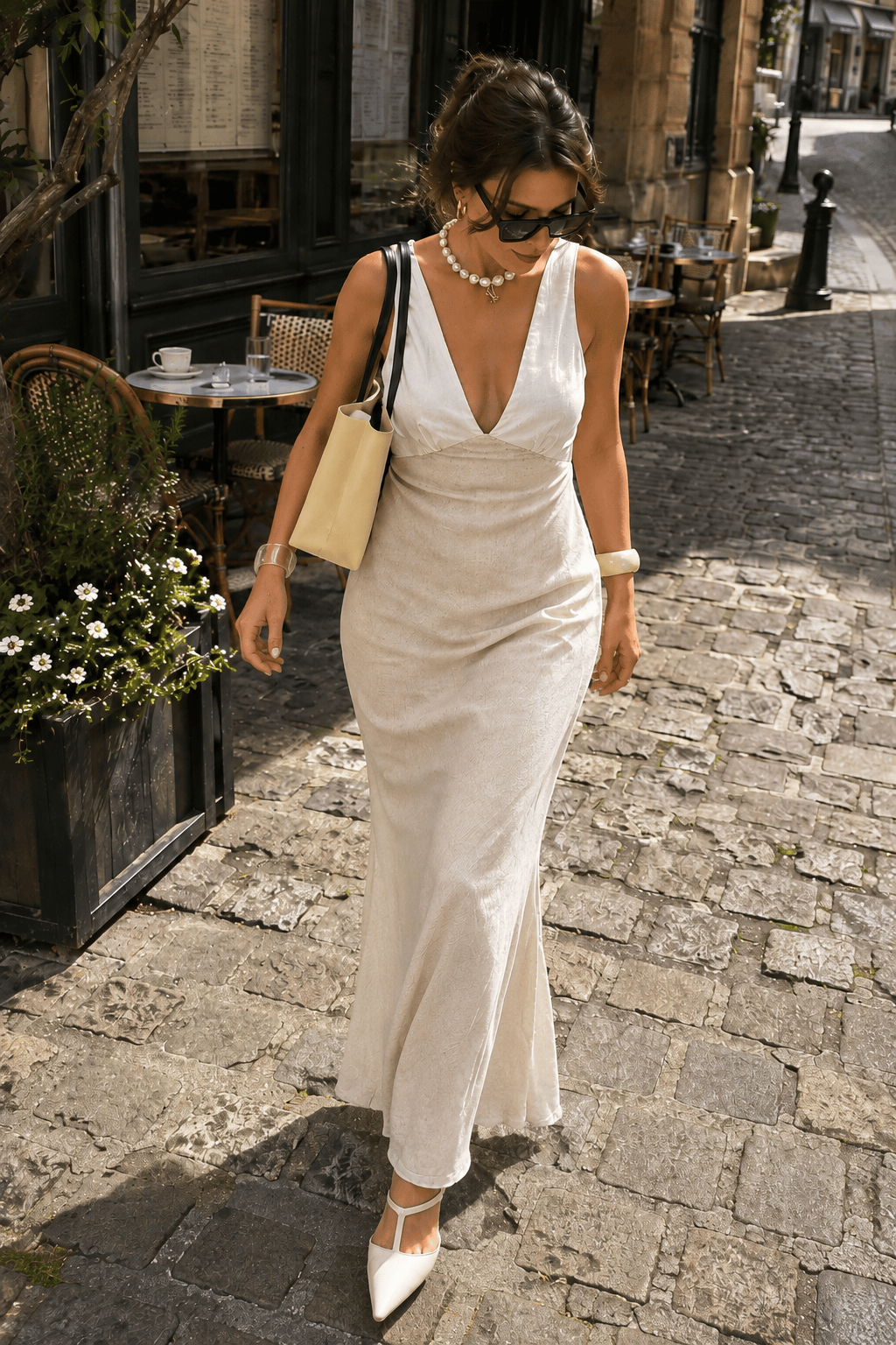 Deep V Back Lace Up Sleeveless Slip Dress
