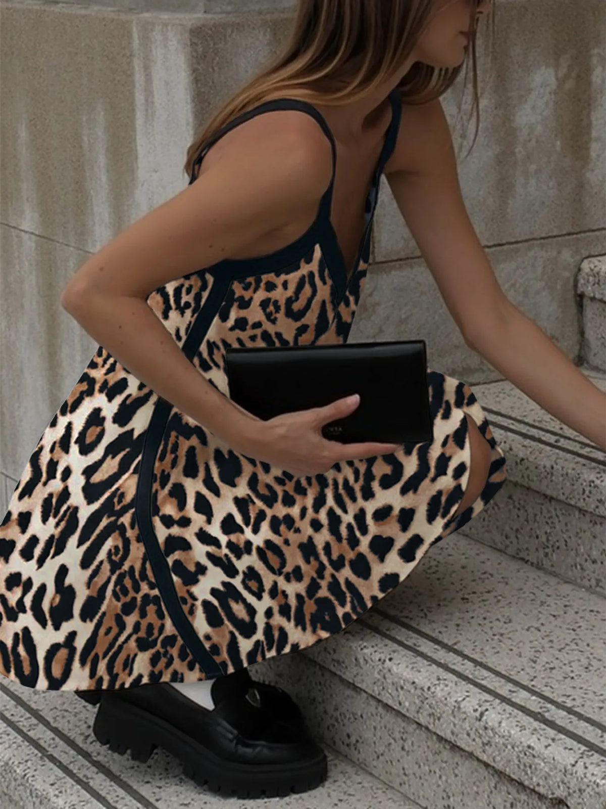 Leopard Print V-neck Cami Swing Dress