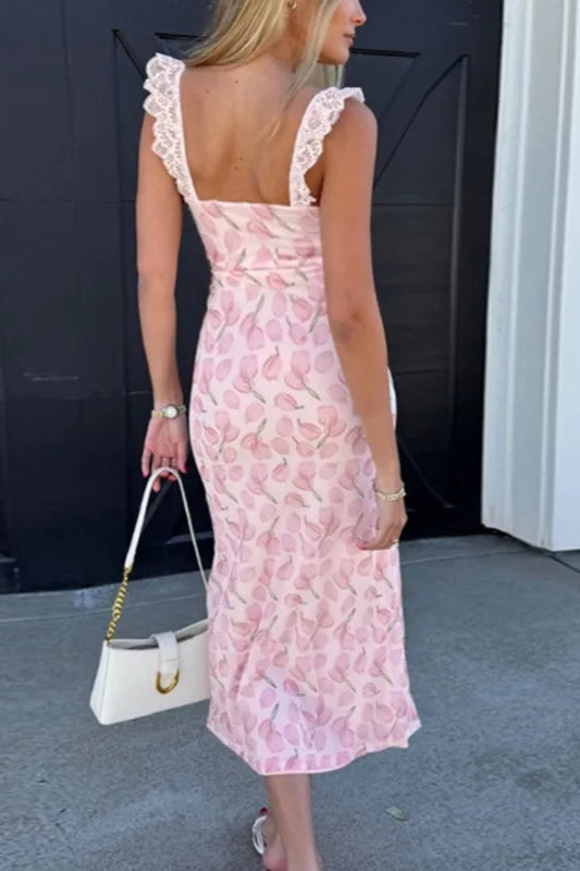 Lace Halter Neck Midi Dress