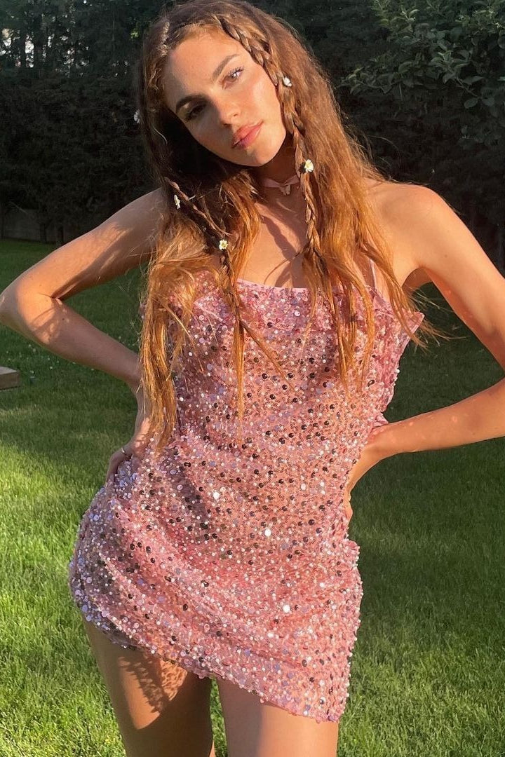 Sequin Spaghetti Strap Sweetheart Bodycon Mini Party Dress