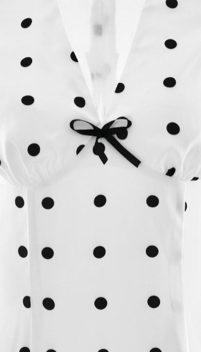 French Edition Style Polka Dot VNeck Bodycon Maxi Dress