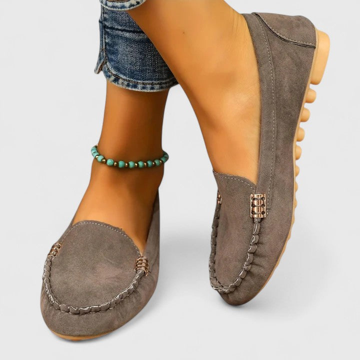 Suede Look Slip On Buckle Detail Flat Loafers