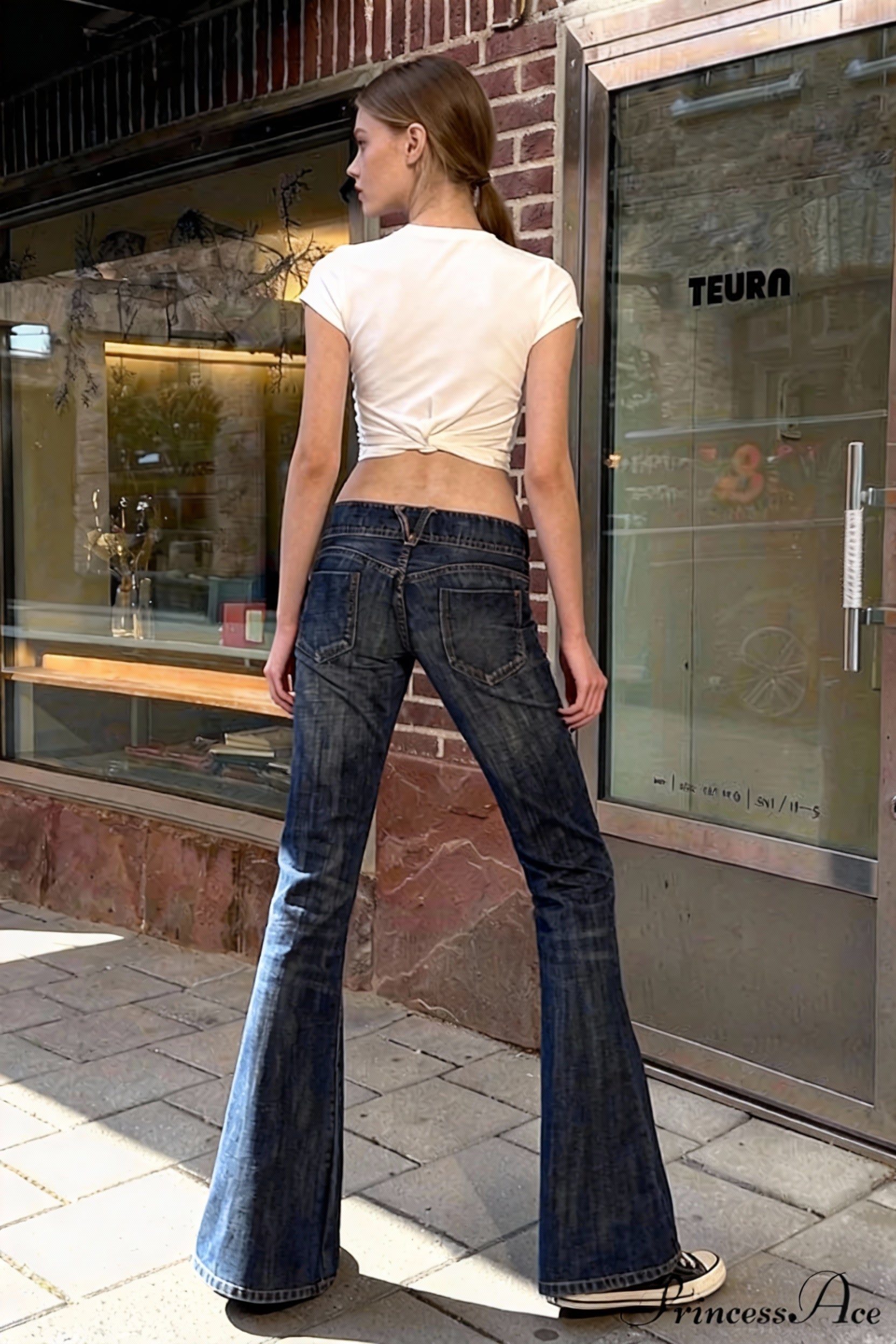 Low-Rise Vintage Washed Flared Denim Jeans