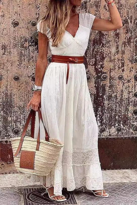 Lace Off Shoulder Sleeveless Formal Maxi Dress