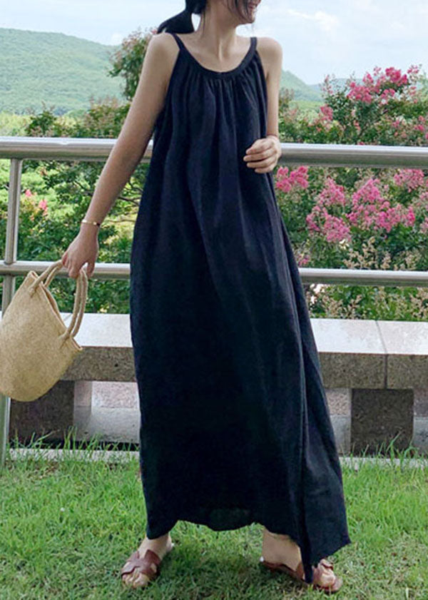 Spaghetti Strap Gathered Neck Oversized A-Line Maxi Dress