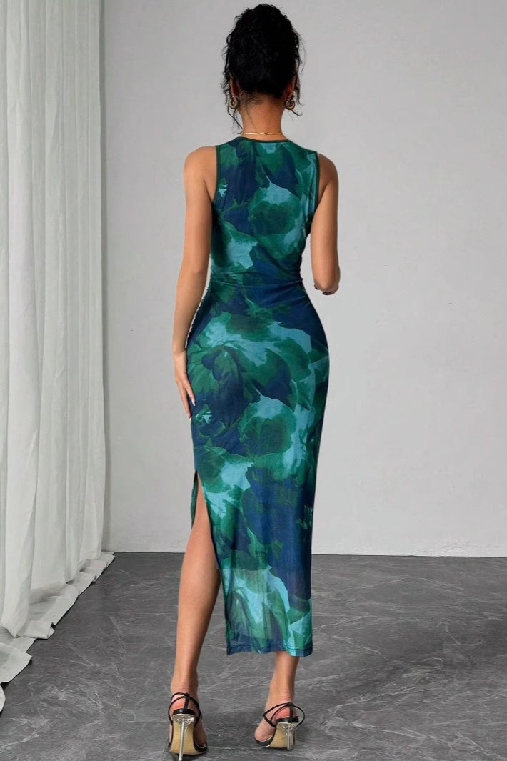 Sleeveless Mesh Printed Maxi Dress 2