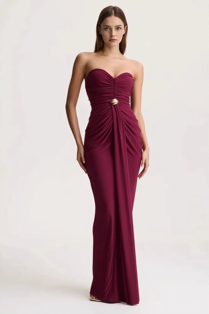 Sexy Sleeveless Ruched Waist Cinched Sash Strapless Party Dress