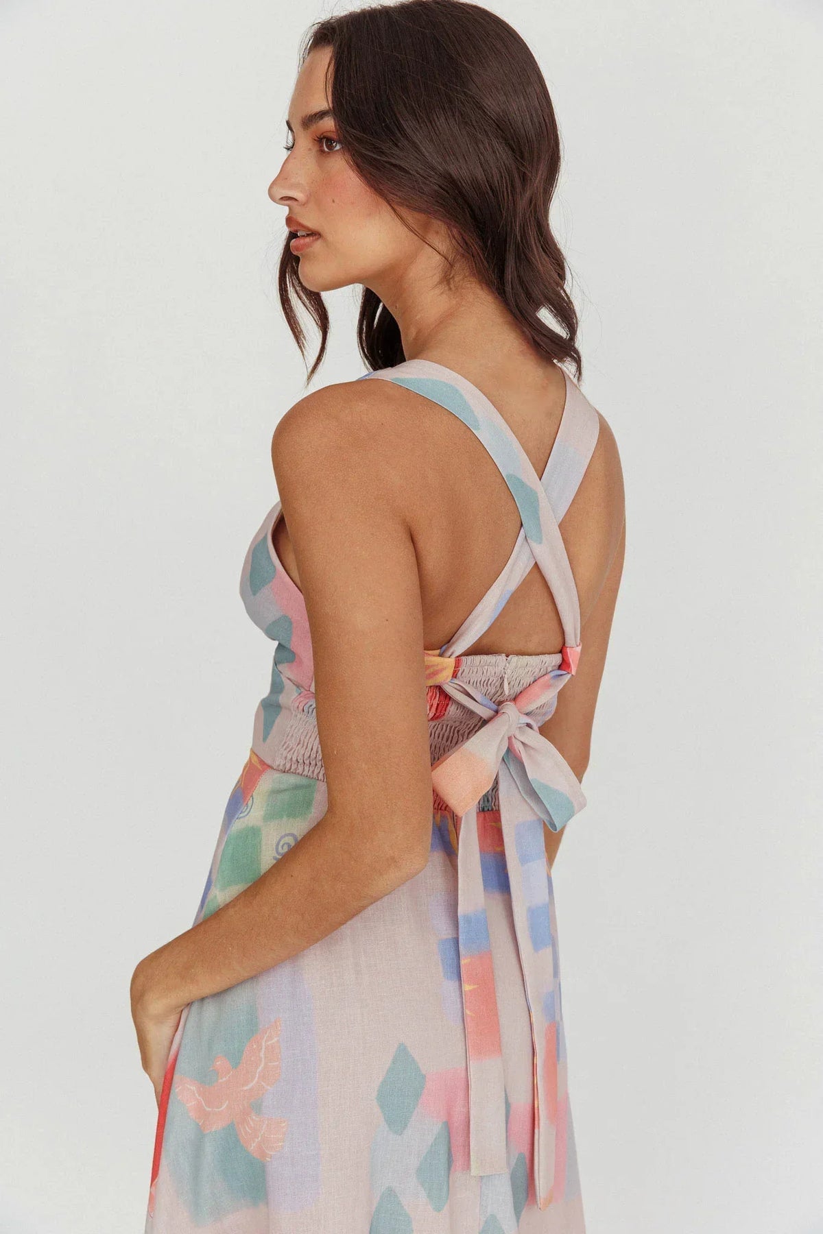 Abstract Print V-Neck Sleeveless Empire Waist A-Line Maxi Dress 6