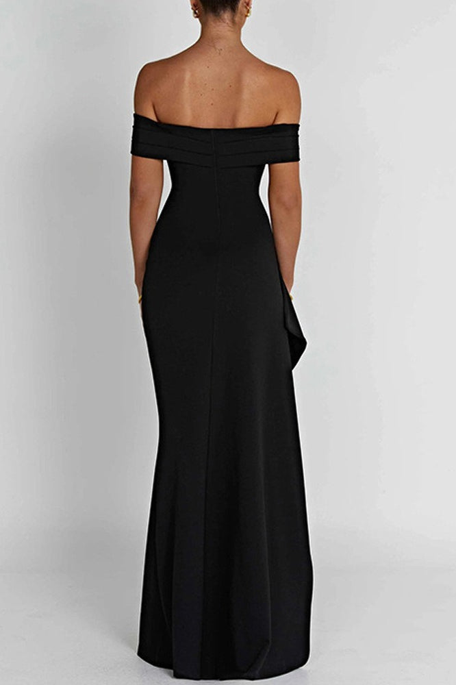 Off Shoulder Ruched High Split Mermaid Maxi Dress 7