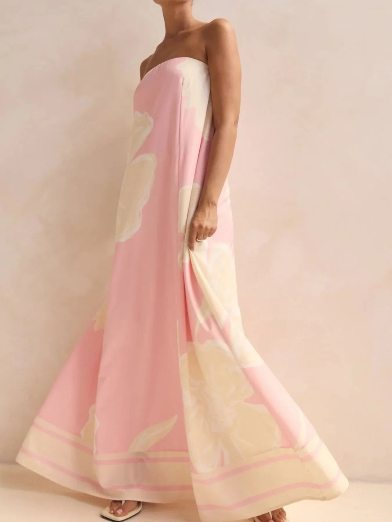 Abstract Striped Print Strapless Flowy Maxi Dress 20