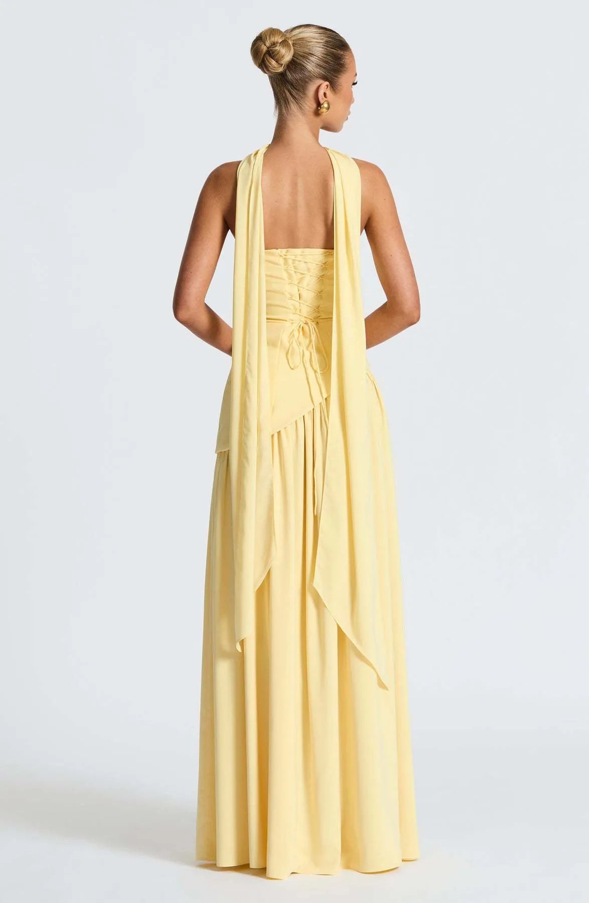 Strapless Asymmetric Drop Waist High Split Maxi Dress with Scarf 6