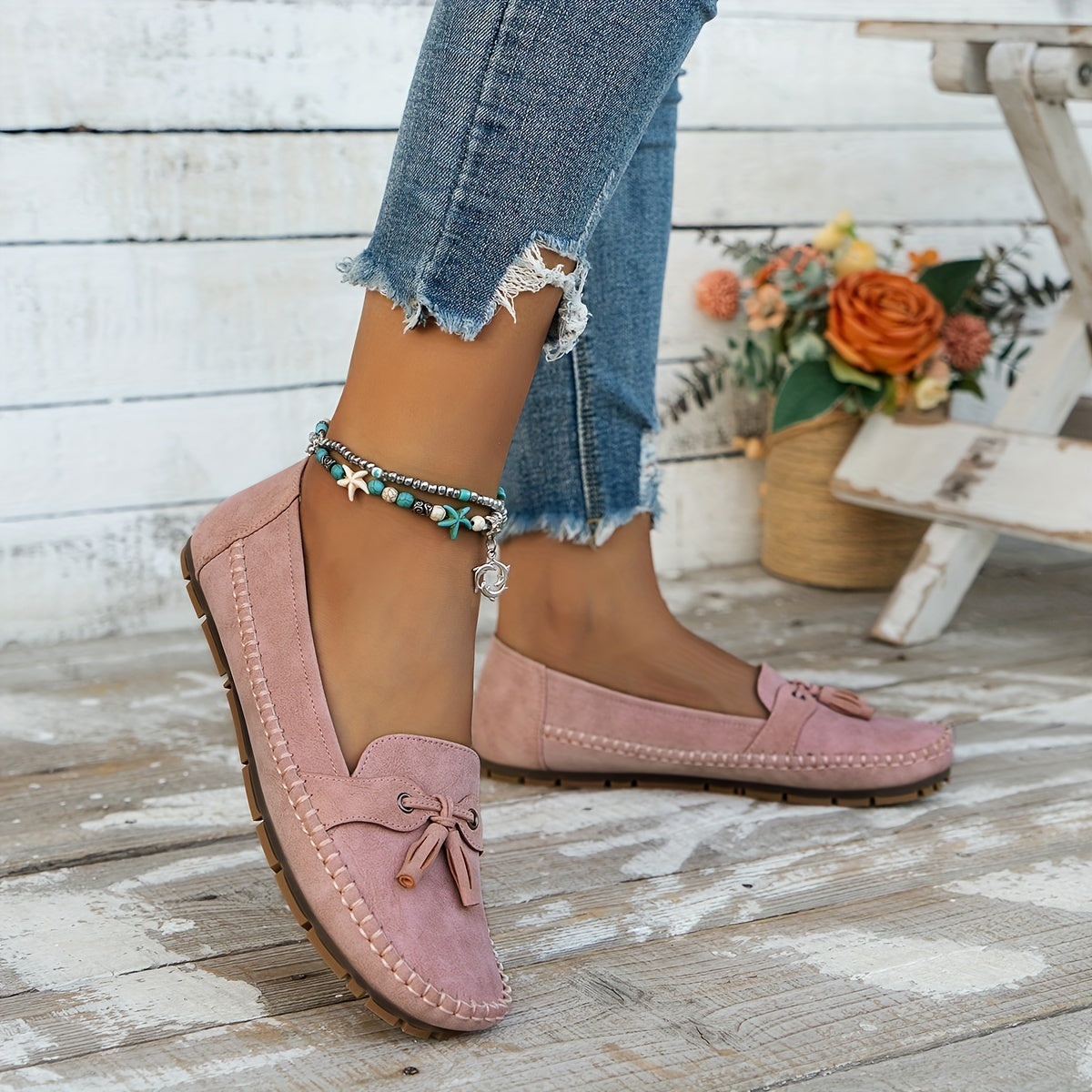 Suede Look Tassel Moccasin Loafers