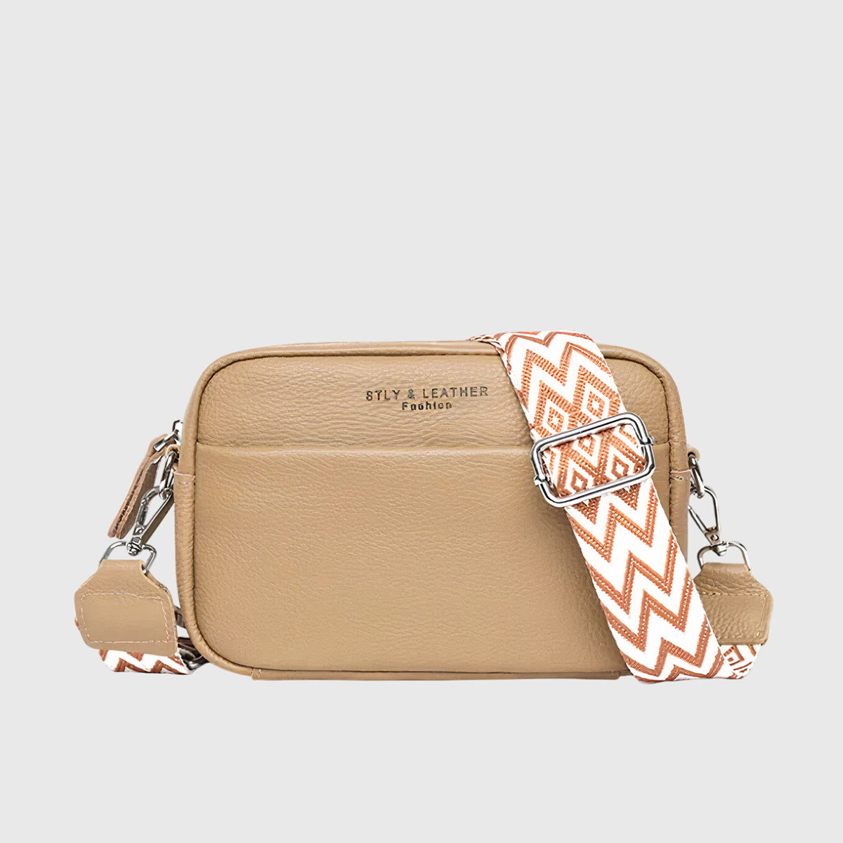 Wide Woven Strap Faux Leather Crossbody Bag